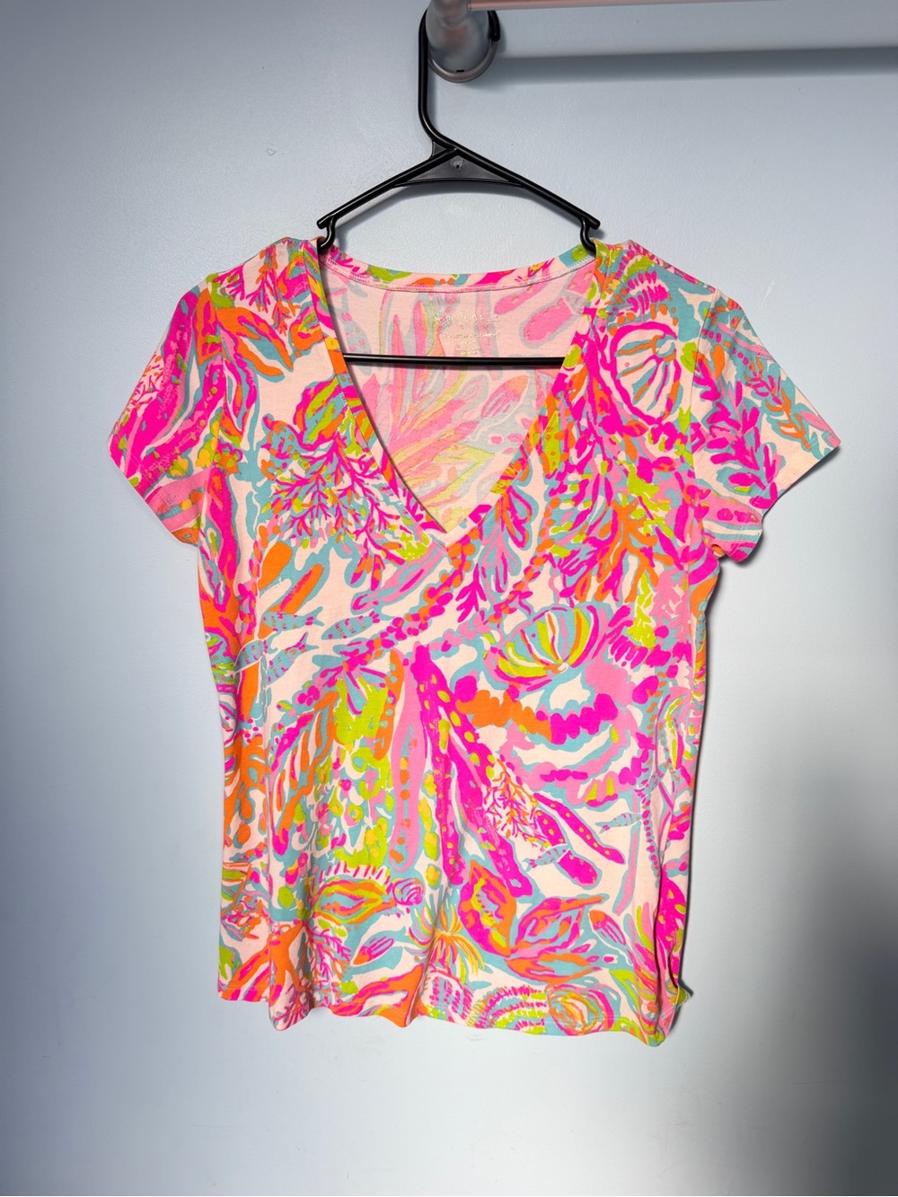 Lilly Pulitzer Michele V-Neck Top Scuba to Cuba Print Size Small